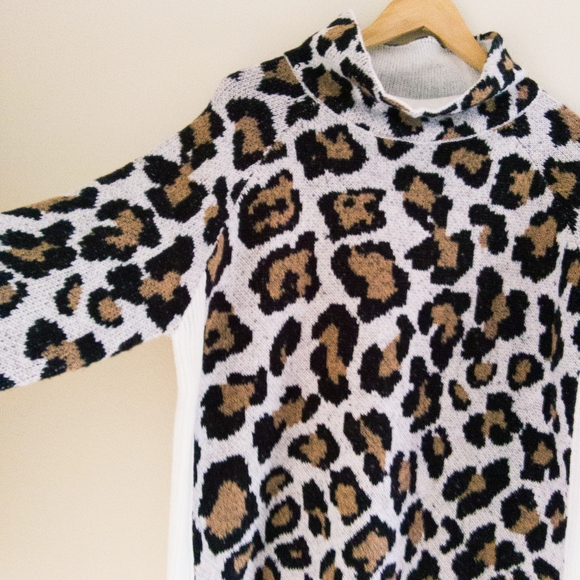 ALISON ANDREWS Leopard  Illusion Sweater Women's L Ribbed Panel Mock Neck NWT - Picture 7 of 14